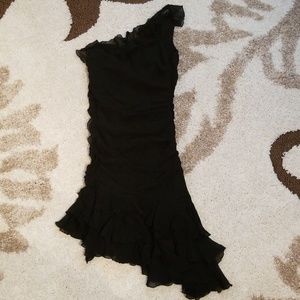 New Black One Shoulder Ruffled Dress 100% Silk